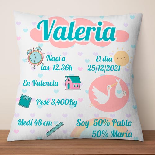 Cojín Natalicio Personalizado Bebé para regalo de nacimiento